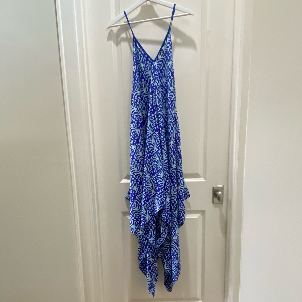 Roberta Roller Rabbit Blue and White Asymmetrical Handkerchief Slip Dress